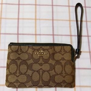 Coach New Signature Khaki Canvas Wristlet